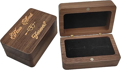 Miniatura 3 de Caja de madera doble de nogal para anillos de terciopelo suave, organizador de pecho de joyería, aretes, caja de presentación de madera para