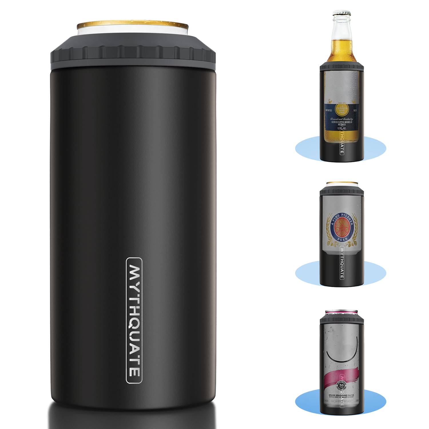 3 in 1 Slim Can Cooler for 12 OZ Skinny Can, Regular Can & Beer Bottle - Keep Cold for 6 Hours - Double Walled Insulated Stainless Steel Vacuum Beverage Can Insulator (Matte Black)