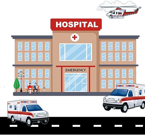 Miniatura 3 de Calcomanías de pared de hospital, murales temáticos para dormitorio, decoración de pared de camión de bomberos y vehículos de emergencia,