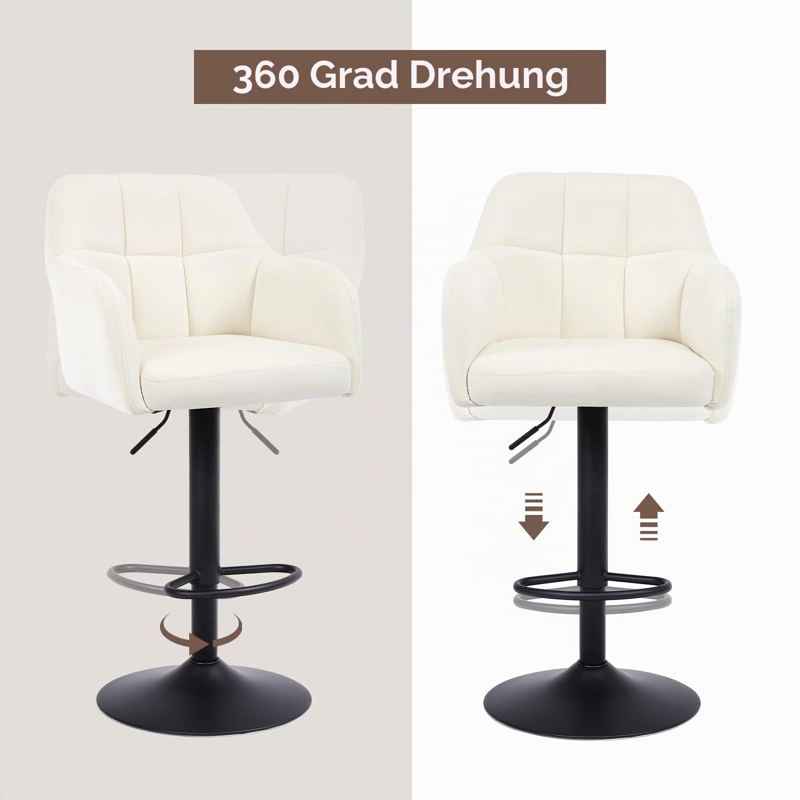 Moderne Barhocker 4er Set, Thekenhoher Samt Barhocker mit Armlehnen Höhenverstellbarer Barstuhl für Kücheninsel Heimkino Esszimmer, Creme