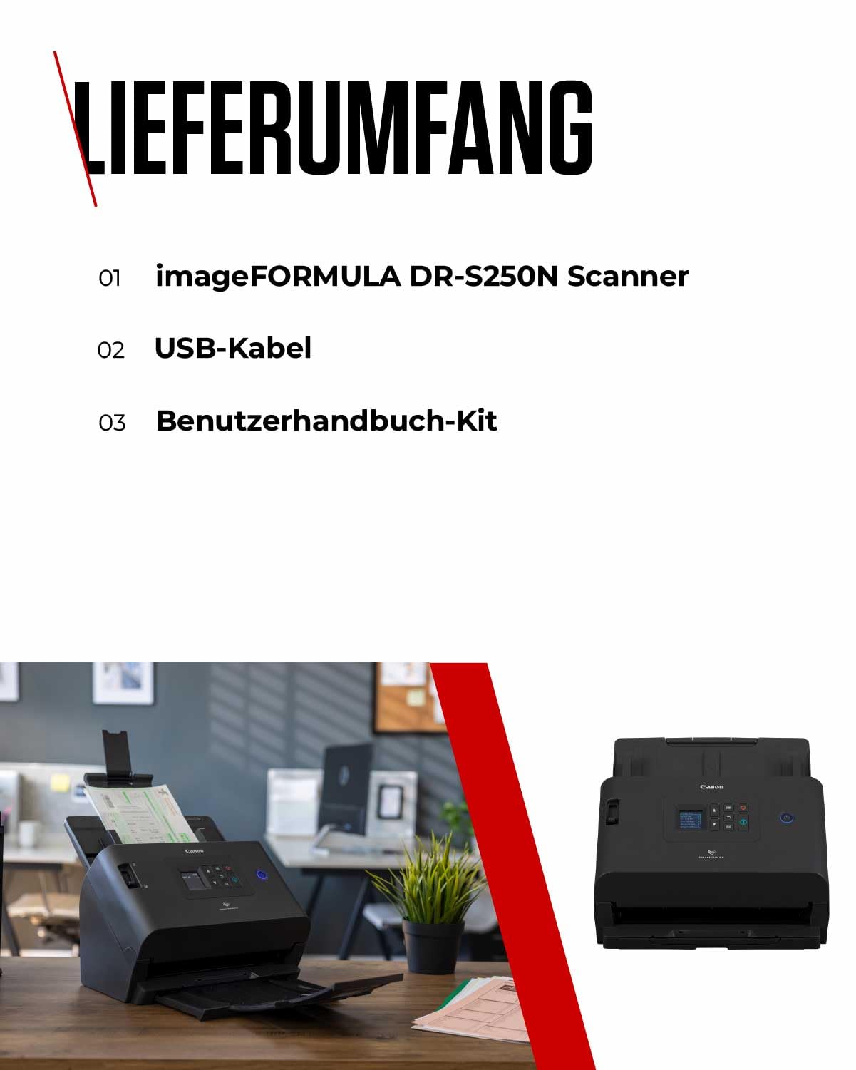Canon Scanner imageFORMULA DR-S250N| Dokumentenscanner mit Web-Scan Funktion | Duplex Scanner mit Einzug | LAN & USB | 60 Blatt Einzug | 50 Seiten/Min | CaptureOnTouch Software mit OCR I PDF I Twain