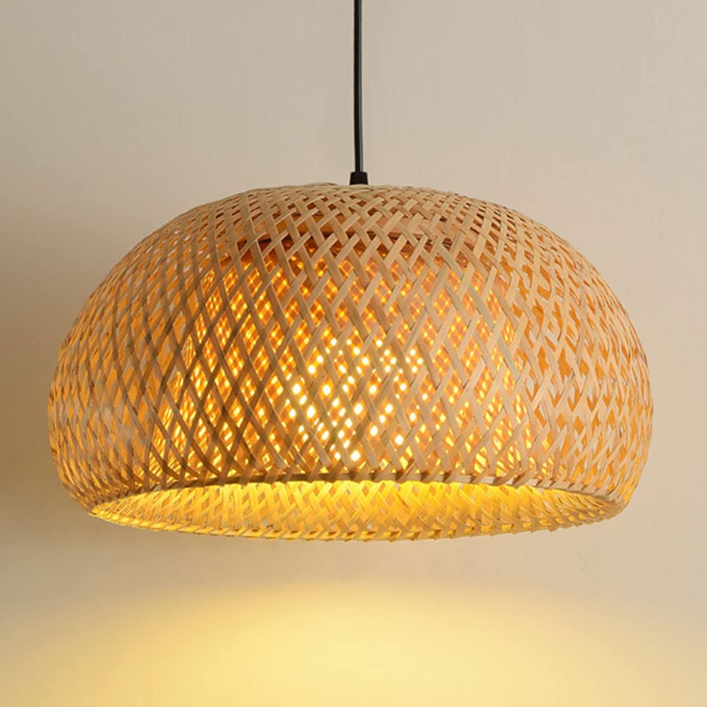SHUANGZ Bamboo Pendant Light Basket Weave Hanging Light, Double Layer Lampshade Design Lantern Handwoven Rattan Ceiling Lamp Chandelier Decorative Wicker E27 Lighting for Restaurant, Corridor, Living