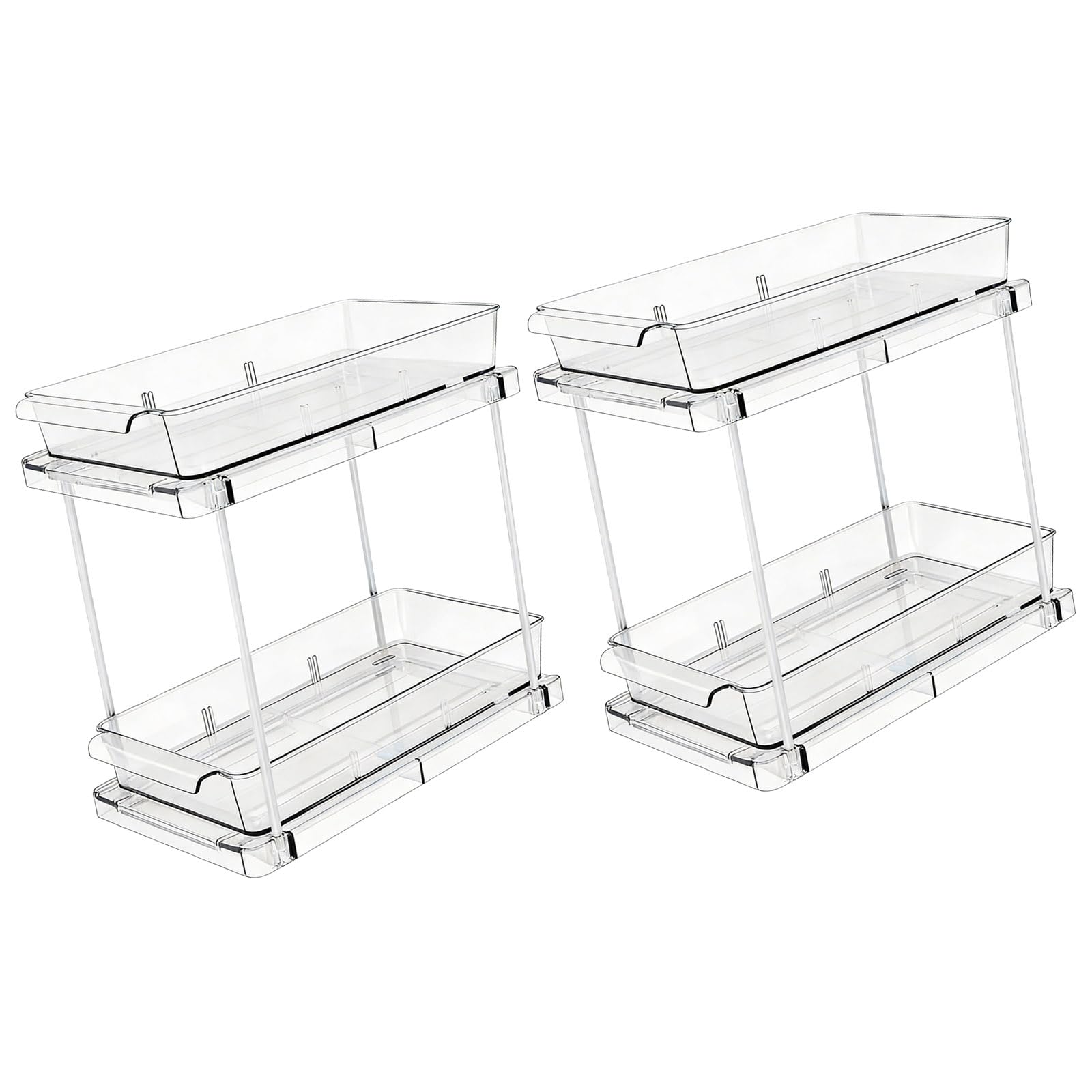 CAZSTYK Of 2 Efficient Bathroom Tool Storage Organizers with Adjustable Sections Space Saving Multi Tiers Rack Adjustable Under Sink