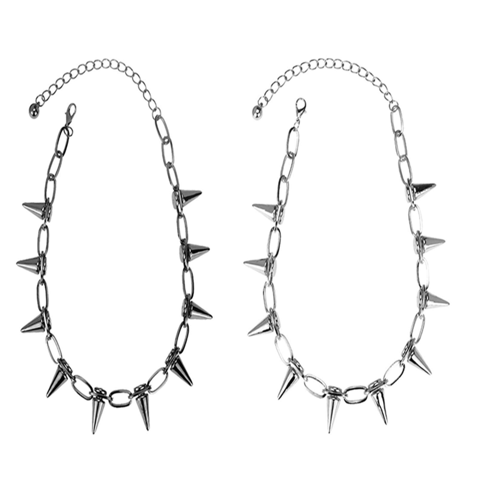Caiyao2-3Pcs Gothic Rivet Spike Paperclip Link Chain Choker Necklace Set Punk Rock Hip Hop Adjustable Streetwear Collar Necklace for Women Men Unisex Vintage Jewelry