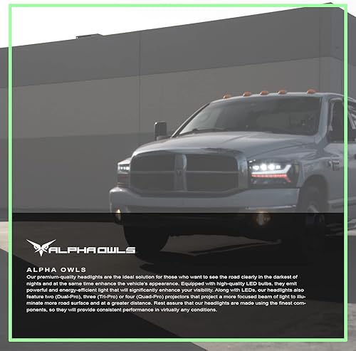 Miniatura 7 de Alpha Owls 7180123 Quad-Pro Series - Faros delanteros con proyector LED completo con barra de luz LED blanca y señal secuencial, ámbar negro para