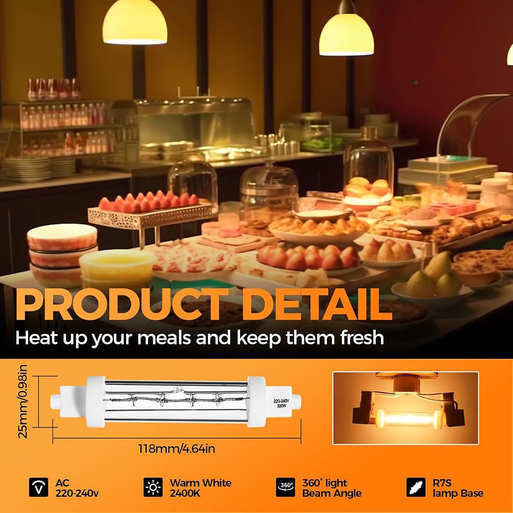Générique Lot de 4 Ampoules chauffantes R7S, Ampoules halogènes linéaires de 118 mm, idéales pour Les buffets, Les événements avec Traiteur - Lampes halogènes Alimentaires,300W