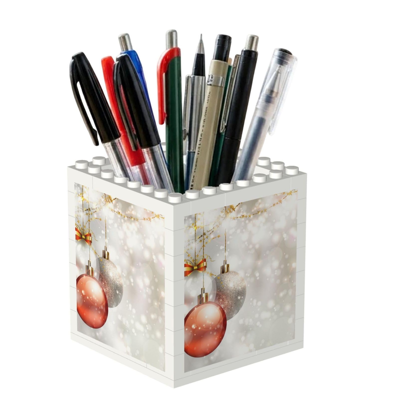 Poadnly Xmas Balls Print, Pen Pot Pencil Holder for Office Home School, Compact Desk Organiser for Office Stationery