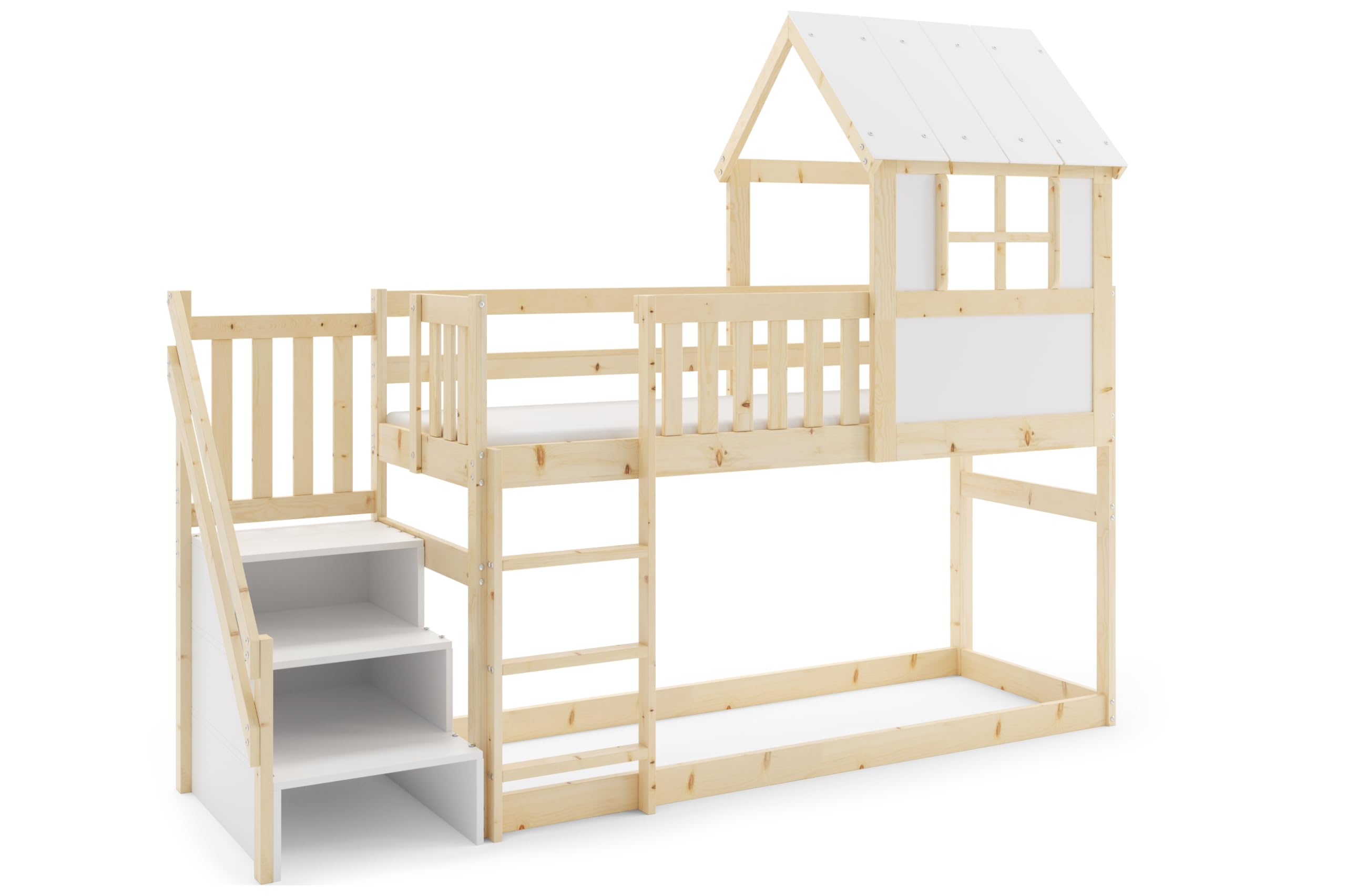 Interbeds Letto a soppalco con scivolo e scaletta, letto a castello, letto in legno, letto per bambini con rete a doghe, letto gioco (con scaletta) (Soppalco con scale)