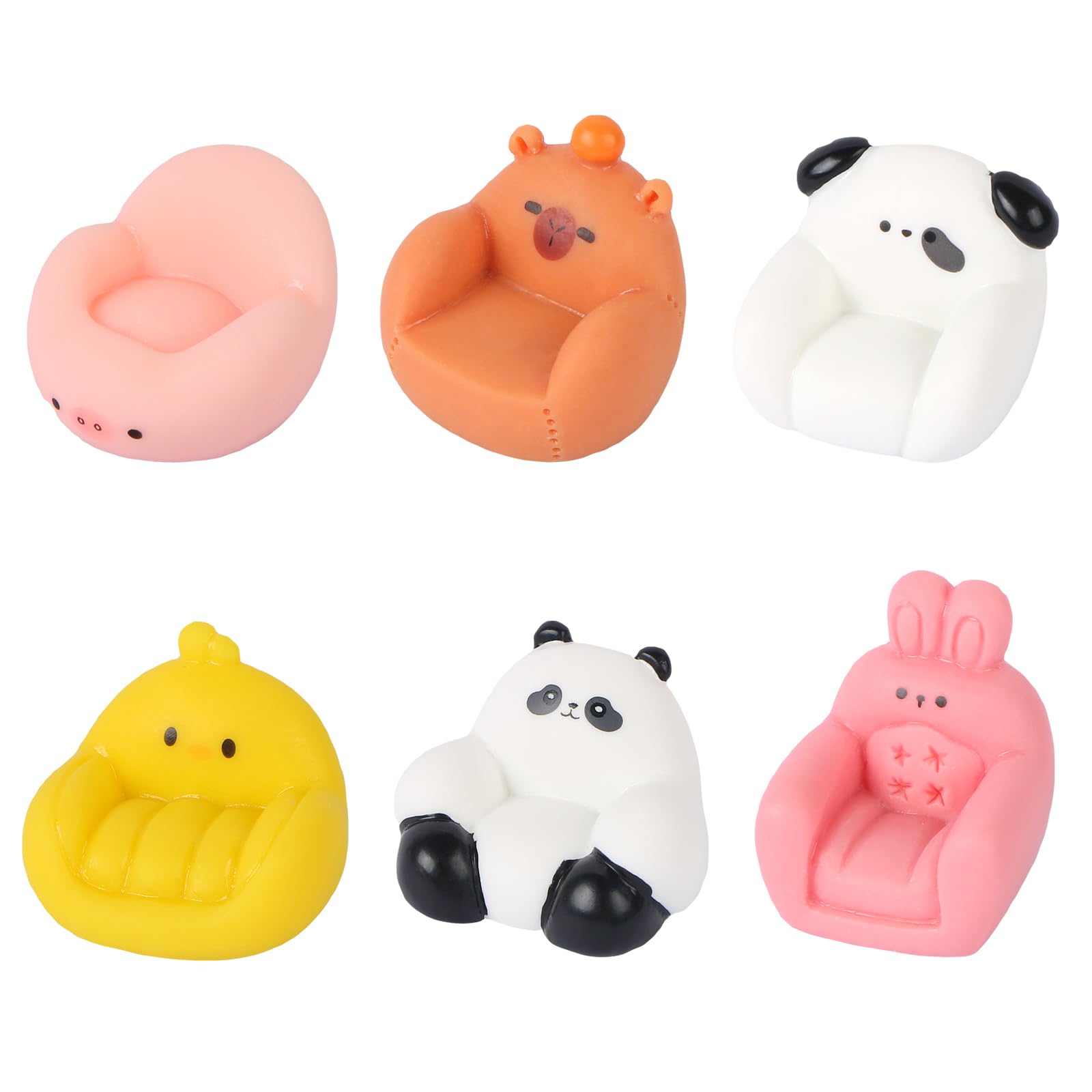 LALASTYLE 6pcs Mini Resin Animal Sofa Set, Creative Animal Sofa Figurines, Capybara Pig Dog Sofa Decor, Miniature Dollhouse Furniture Accessories, Fairy Garden Cake Topper Micro Landscape Ornament