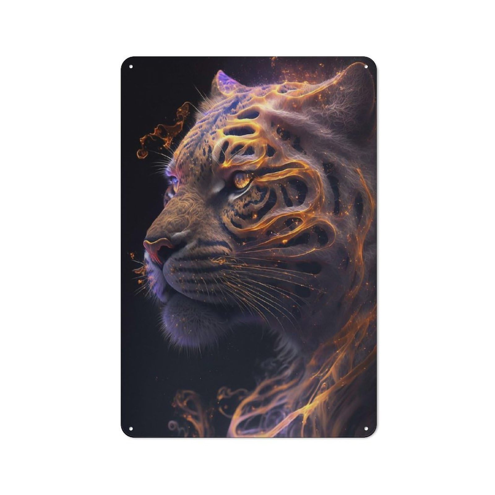 Junmoney Style-5 Galaxy Gold Tiger Animal Rustic Metal Sign 30X20cm For Garden Room Or Summerhouse, For Themed Interiors In Garden Rooms And Summerhouses