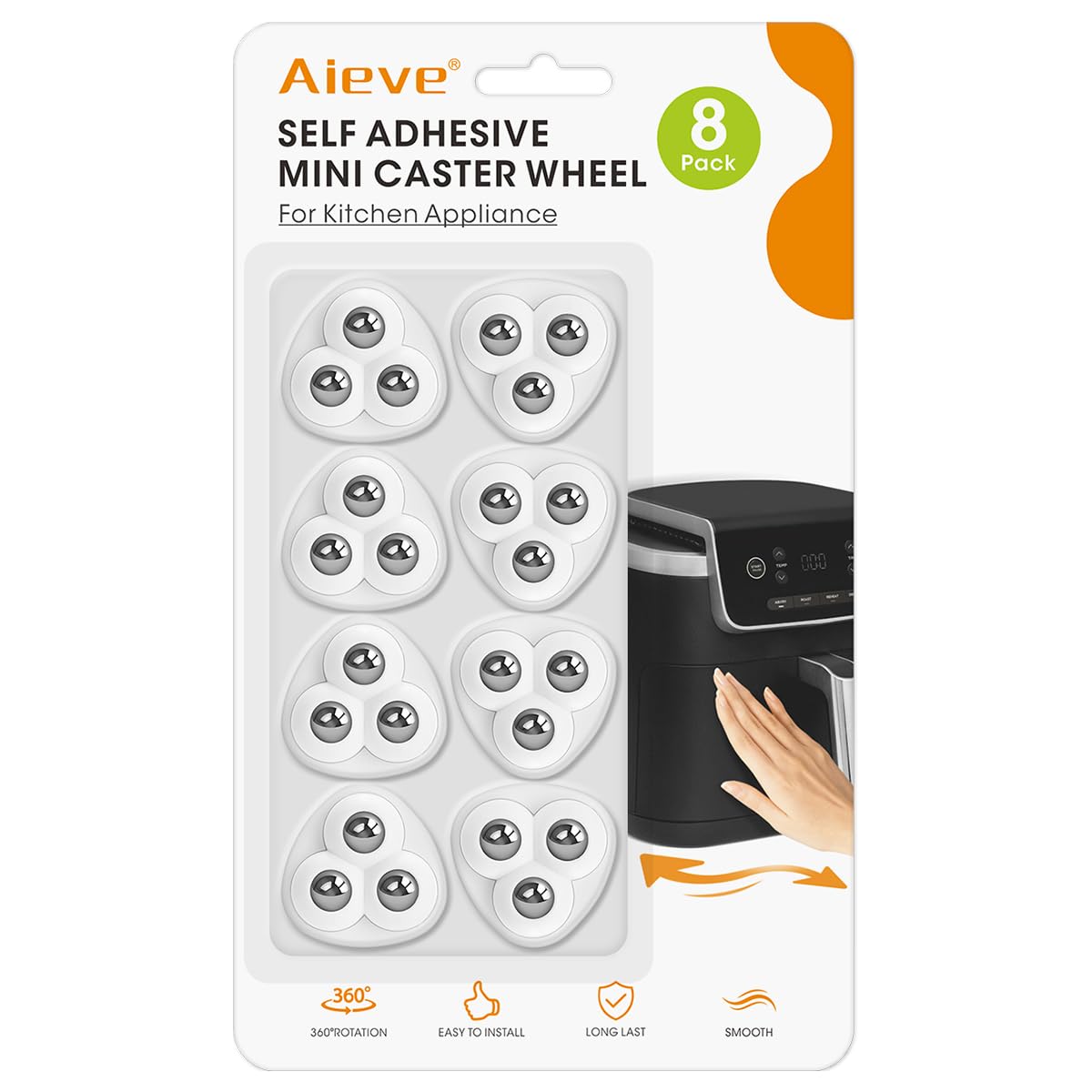 Aieve Appliance Sliders for Kitchen Appliances, 8 Pack Self Adhesive Mini Universal Caster Wheels, Countertop Small Appliance Rollers Suitable for Coffee Maker, Air Fryer, Small Furniture, Storage Box