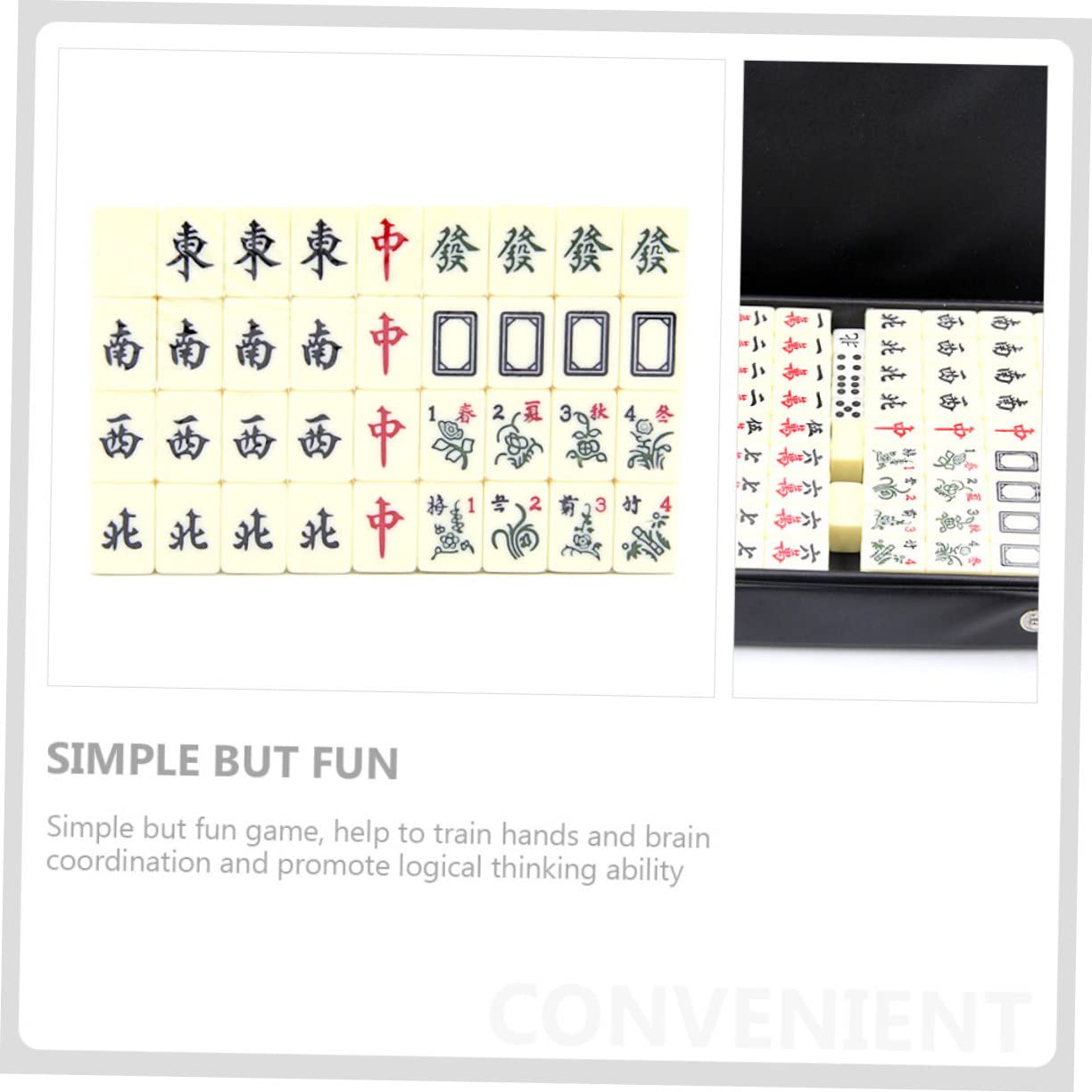 Kompaktes Mahjong Satz 1 Satz aus PVC für Zuhause und Reisen | Kleines Chinesisches Spielzeug, Party und Heimnutzung, Fördert Logisches Denken und Hand Auge Koordination