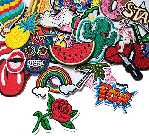 CZorange 32pcs Embroidered Patch Sew On/Iron On Patches Applique Accessories Assorted Size Decoration Patches for DIY Jeans Jacket Clothing Handbag Shoes Caps