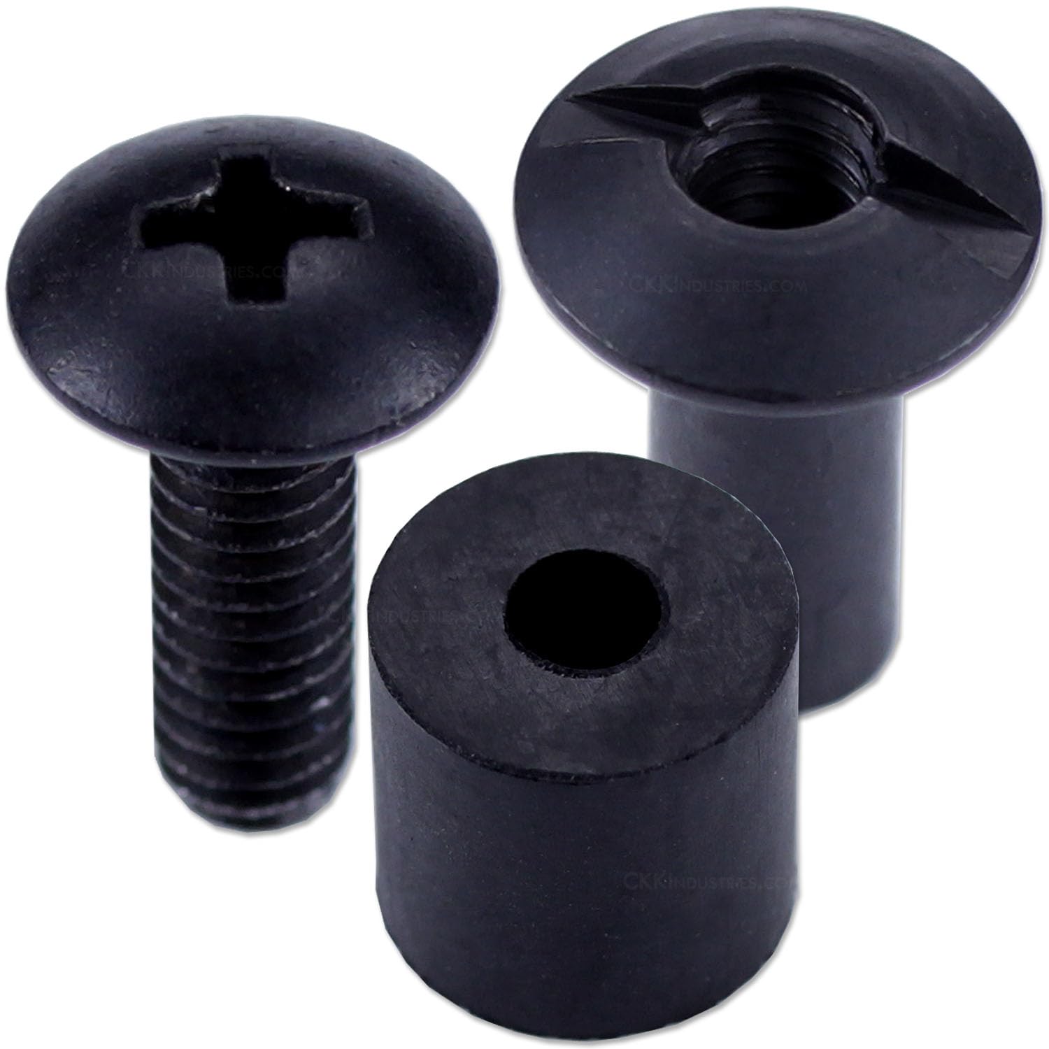 Holster Retention Assemblies - Black Chicago Screw Slotted Post Truss Head Design - (3/16, 1/2, 5/8 Inch) - for KYDEX 1-Piece Foldover & Taco-Style Holsters - (12 Packs)