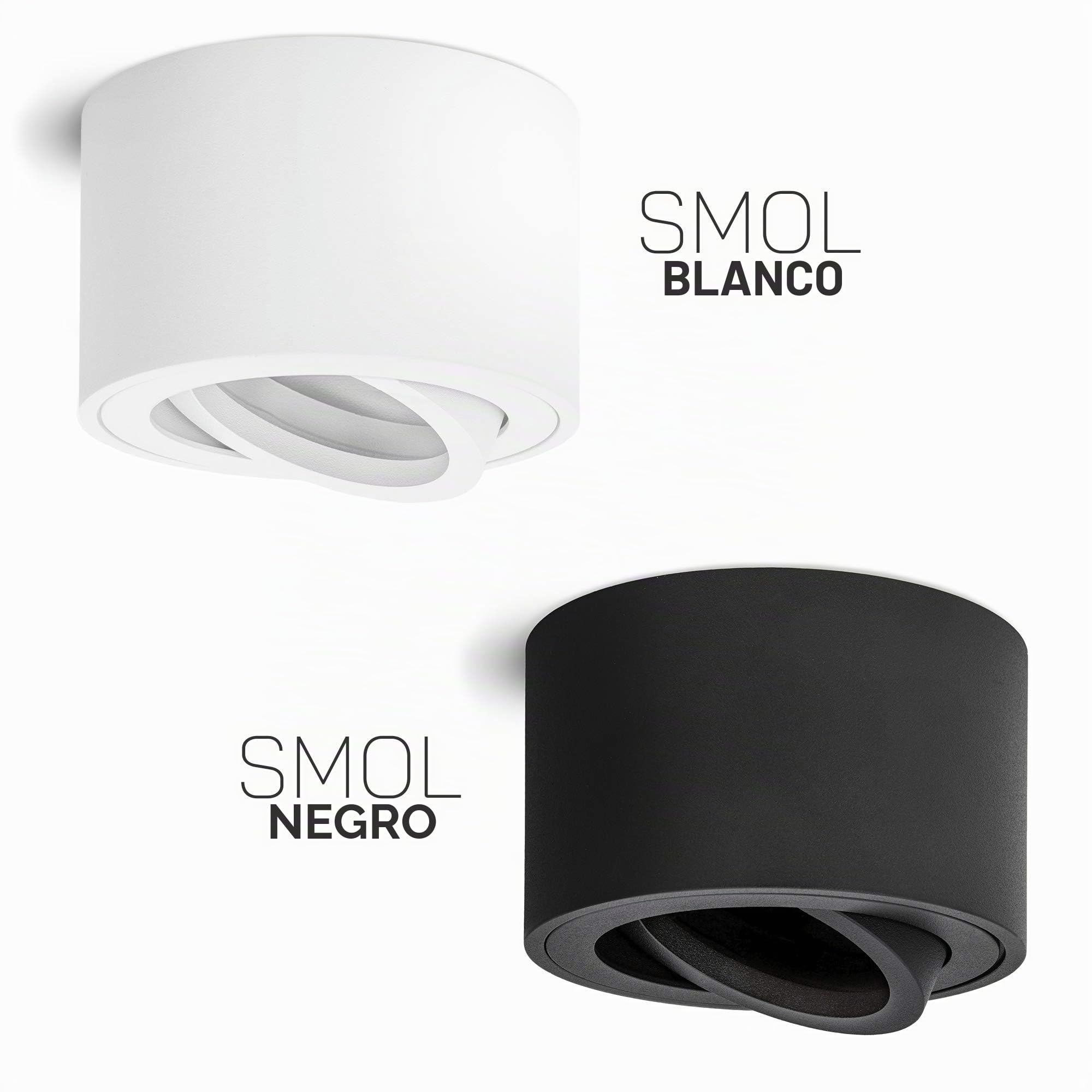 linovum SMOL Foco de superficie, 4 unidades, orientable, redondo y extraplano, en negro mate, con diámetro de 80 mm, para módulos led