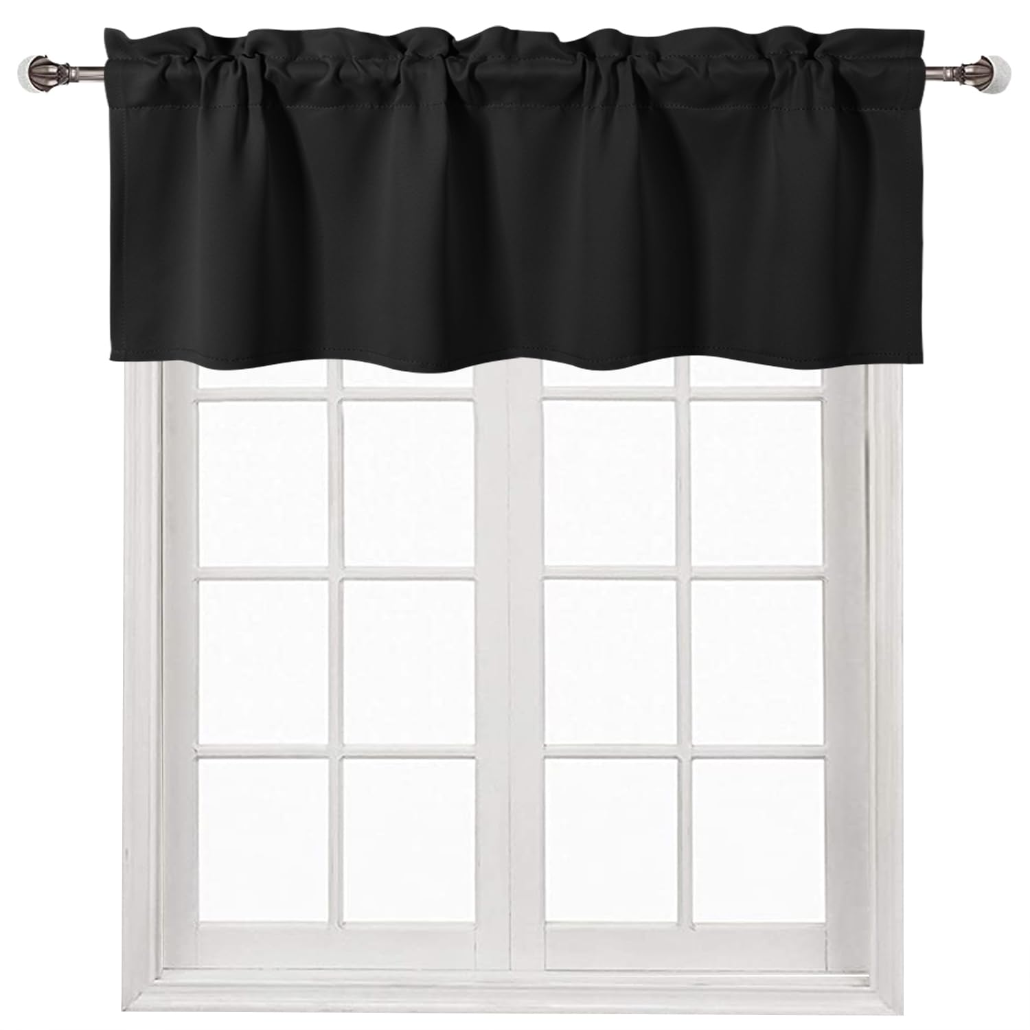 DWCN Valance Curtain for Kitchen Window Blackout Valance Curtains Solid Rod Pocket 52x14 inch Long, 1 Panel Black