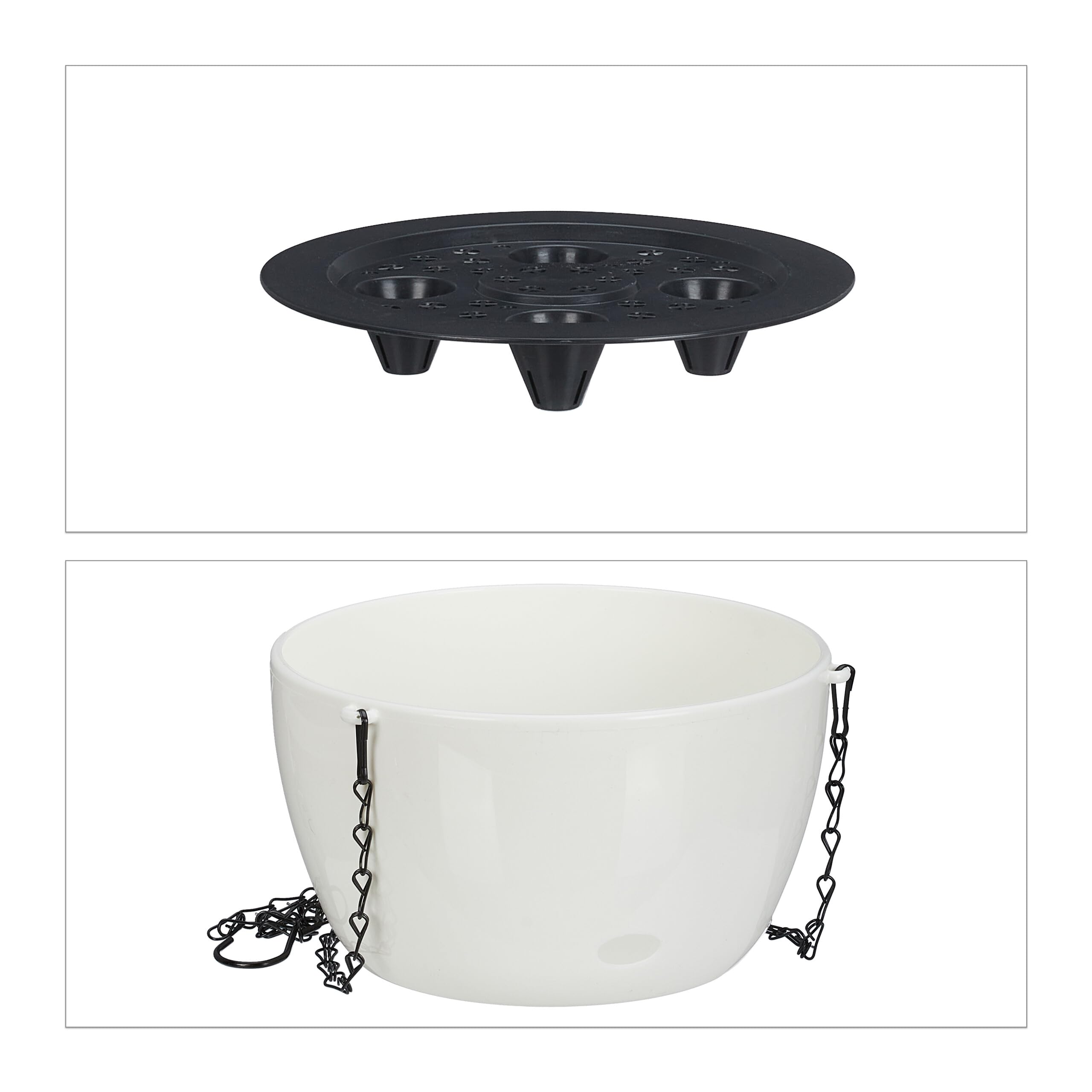 Relaxdays Pot de Fleurs Suspendu, Lot de 3, Diff. Tailles, arrosage Automatique, Porte-Plantes, Trou de Drainage, Blanc