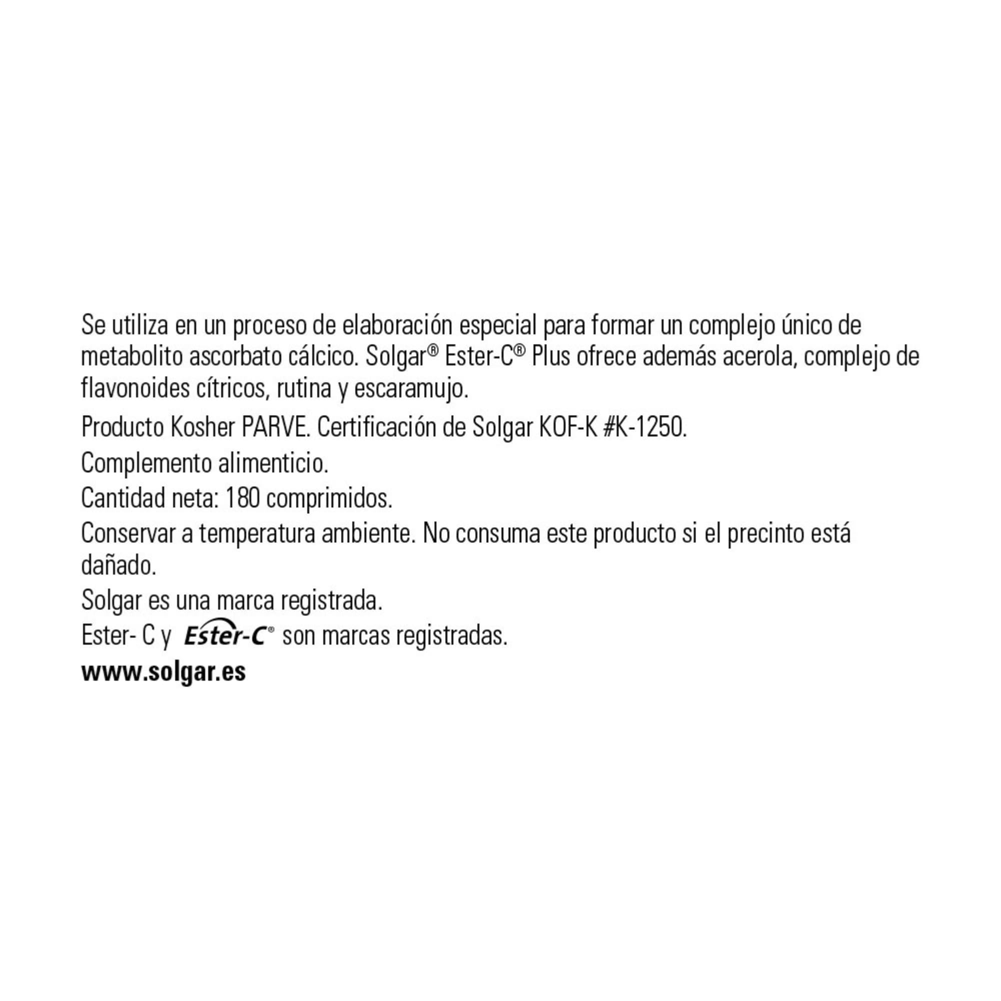 Solgar | Ester-C Plus 1000 Mg Vitamin C | Suplemento Alimenticio que Ayuda al Sistema Inmunitario | Con Vitamina C | Para Hombre y Mujer | 180 Cápsulas