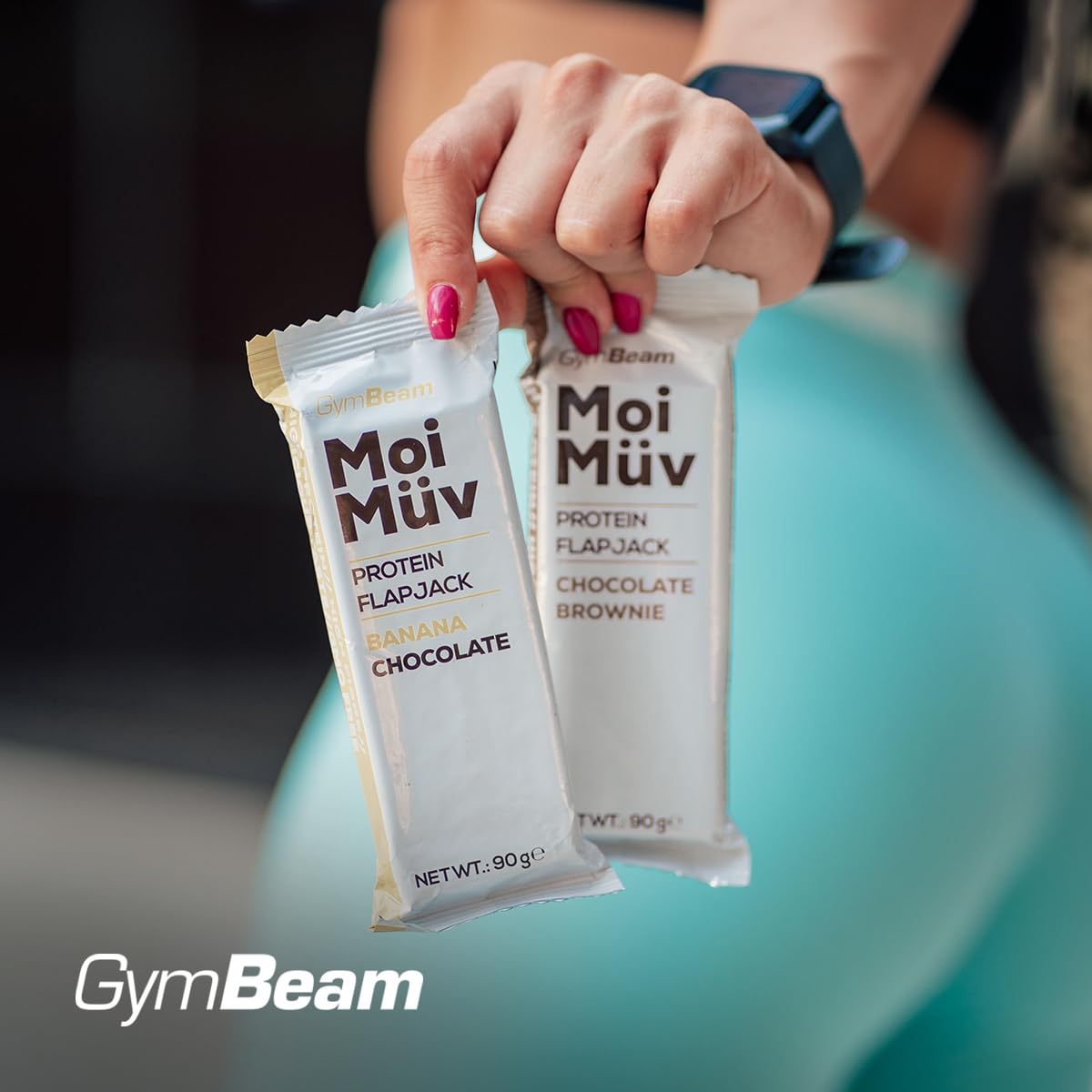 GymBeam MoiMüv Protein Flapjack - Proteinriegel mit 20g Protein pro Portion, reich an Ballaststoffen, hervorragende Kohlenhydratquelle, Proteinriegel mit Whey-Konzentrat (12x90 g, Banana Chocolate)