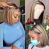 Highlight Bob Wig 4/27 Human Hair Straight T Part Lace Closure Wigs Blond Bob Wigs 180% Density Pre...