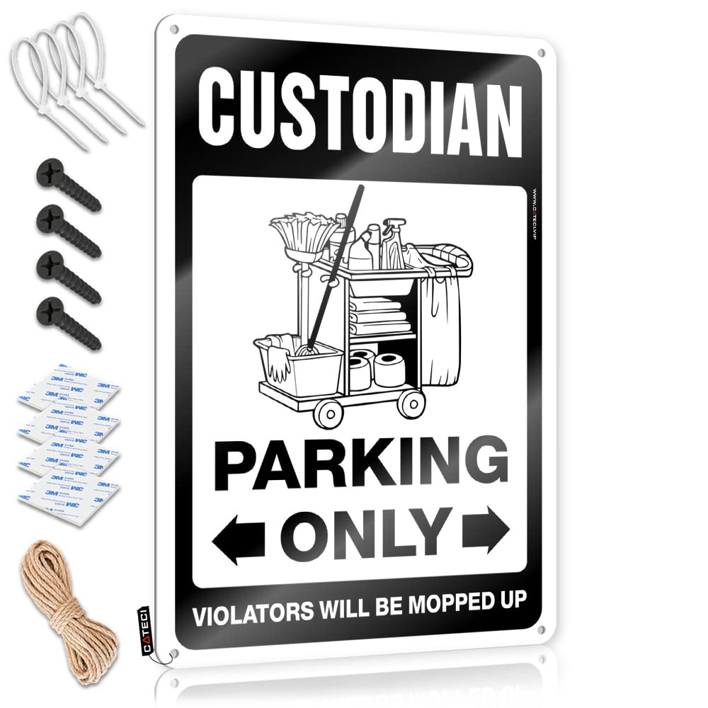 KRAZMURONGD Funny Tin Signs Vintage Custodian Parking Only Tin Sign Metal Sign Decor Vintage(30X40CM)