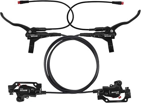 Ebike Hydraulic Disc Brake Set - 2 Pistons Electric Power-Off Left Front 1100mm Right Rear 1800mm Aluminum Alloy Lever for Scooter/MTB Mountain Bike