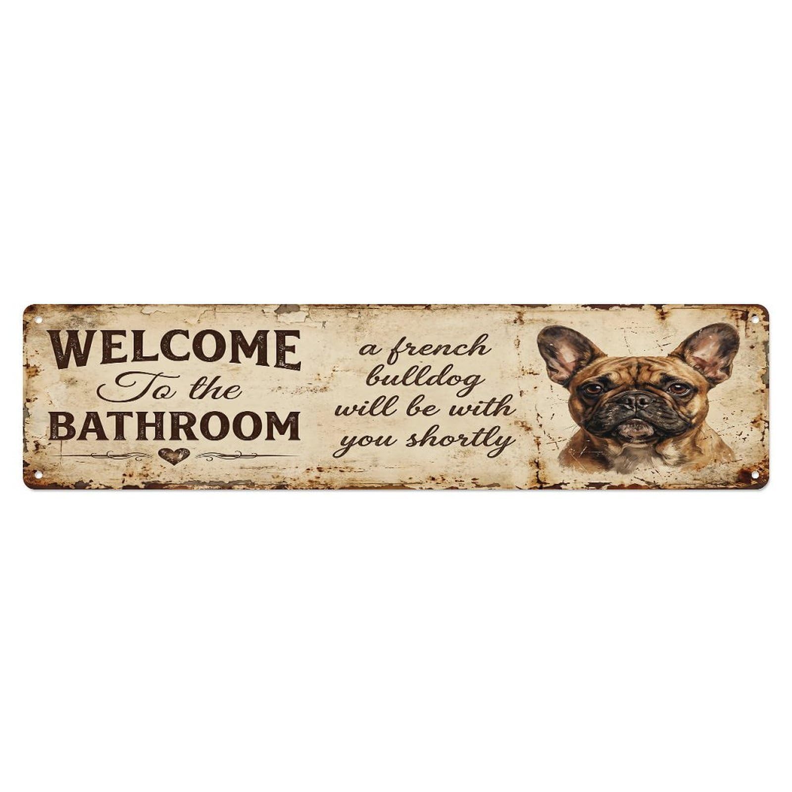 Vintage WELCOME To The BATHROOM French Bulldog Banner Metal Tin Sign