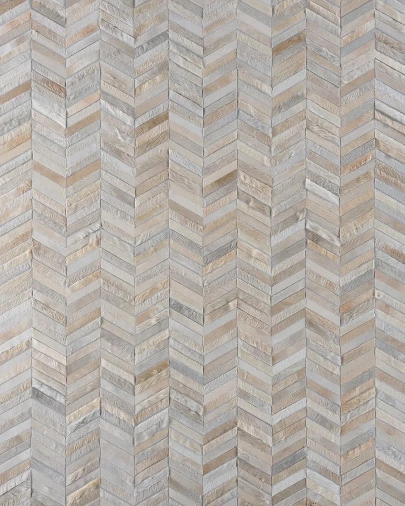 Genuine Leather Cowhide Rug, 9x12 ft Luxury Black Chevron Pattern, Modern Area Rug for Living Room, Vintage Rugs for Bedroom, Dining Room, Hallway and Entryway Leather Carpet