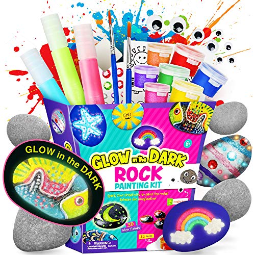 XXTOYS Rock Painting Kit for Kids - Arts and Crafts for Girls & Boys - Glow in The Dark Rock Painting - Craft Art Kit -Hide and Seek Activities, Great Craft Creative Gift for Ages 4-8
