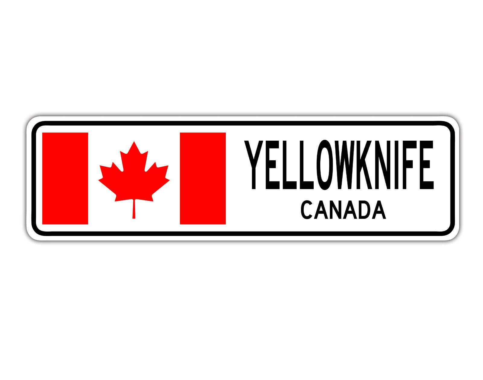 Yellowknife, Canada Street Sign Canadian Flag City Country Road Wall Gift Street Sign 4x16 inches