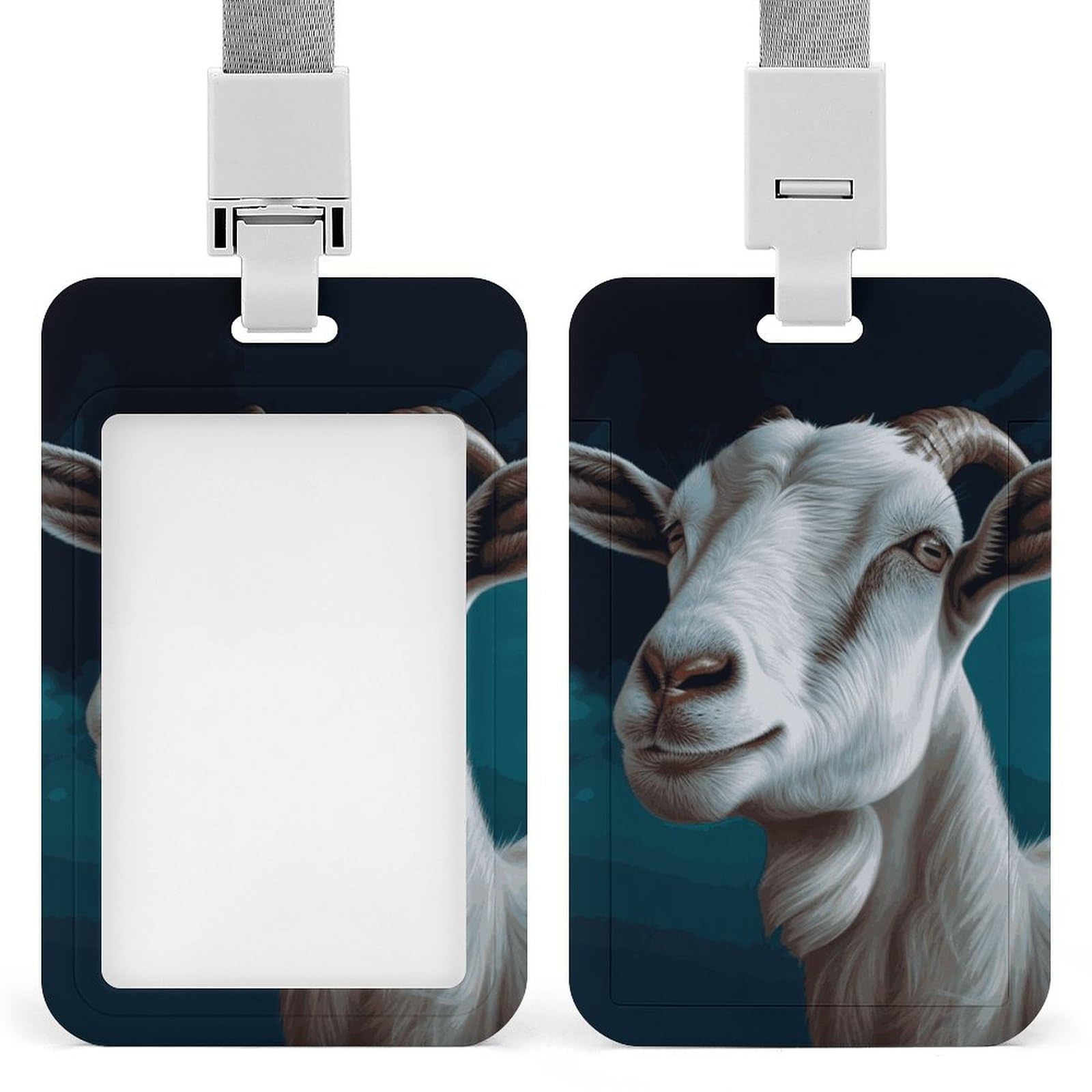ID Card Holders for Lanyard,Goat Printed Badge Holder with Clear Window,Plastic Vertical Bus Pass Holders for Work Teacher Nurse Employees Proximity Key Cards Women Men — image 1