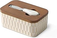 Artebake Honeycomb Ceramic Butter Dish with Airtight Lid & Knife - Farmhouse Countertop Keeper, Fresh Butter Storage Gift