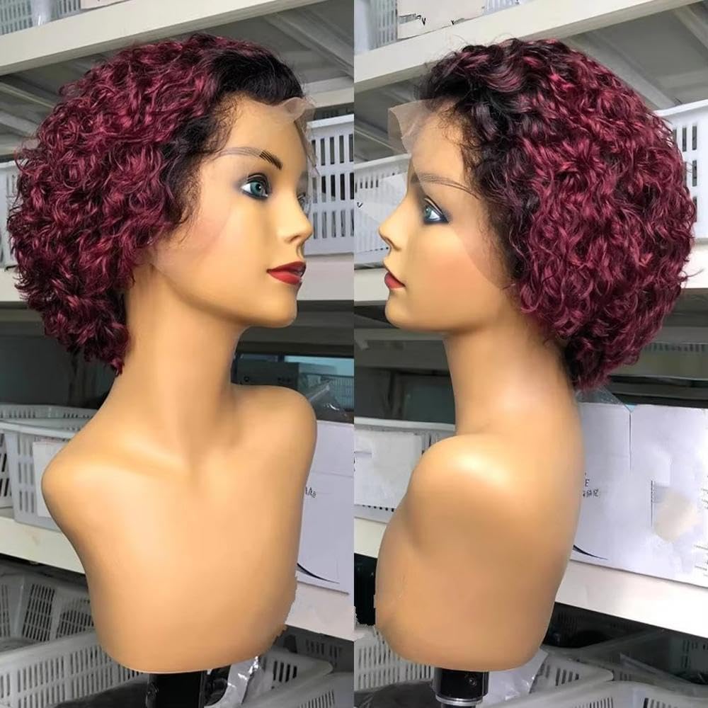 Haarpflege Burgund Highlight Honigfarbene 13x2 Lace Front Curly Human Hair Perücken Vorgezupfte Bob Perücke