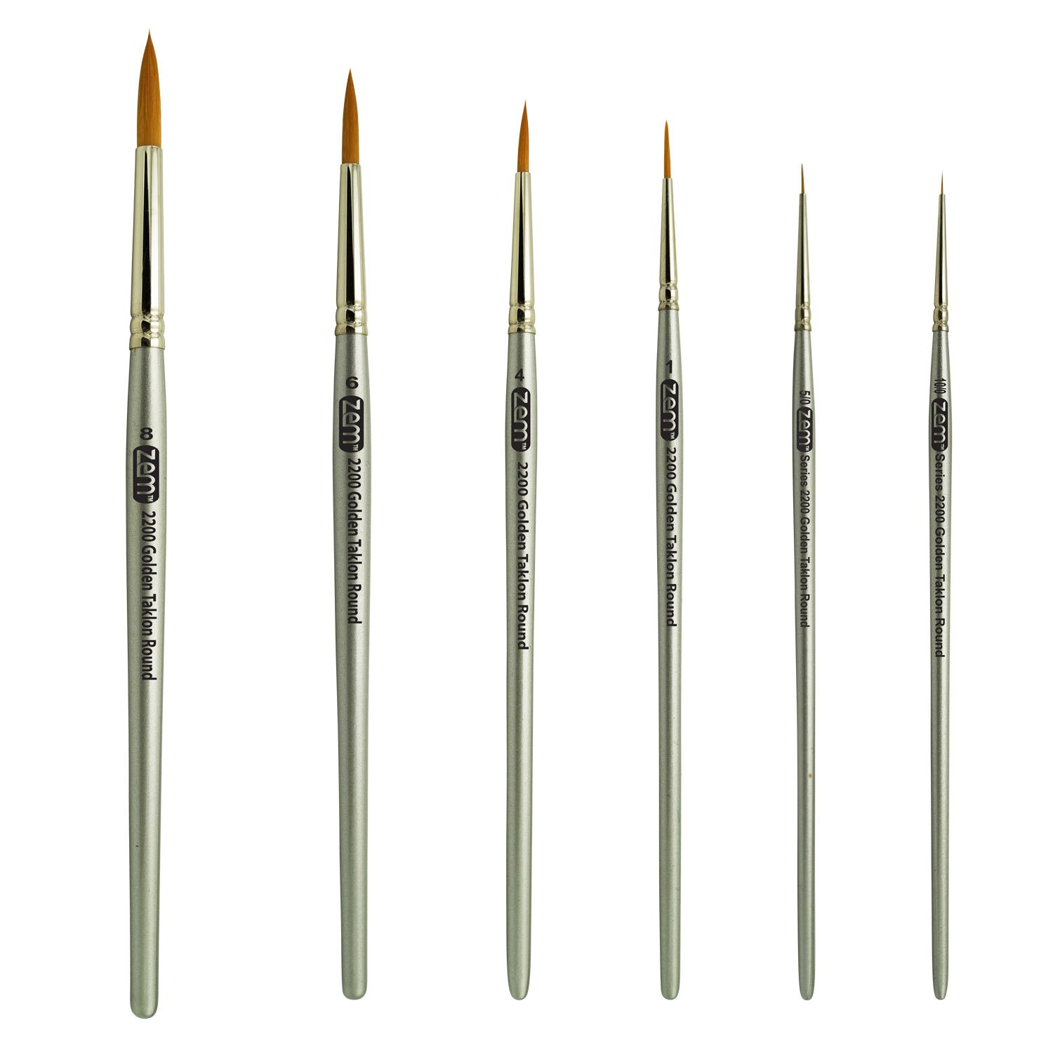 ZEM Brush Golden Taklon Short Handle Detail and Rounds Artist Brush Set Sizes 10/0, 5/0, 1, 4, 6, 8