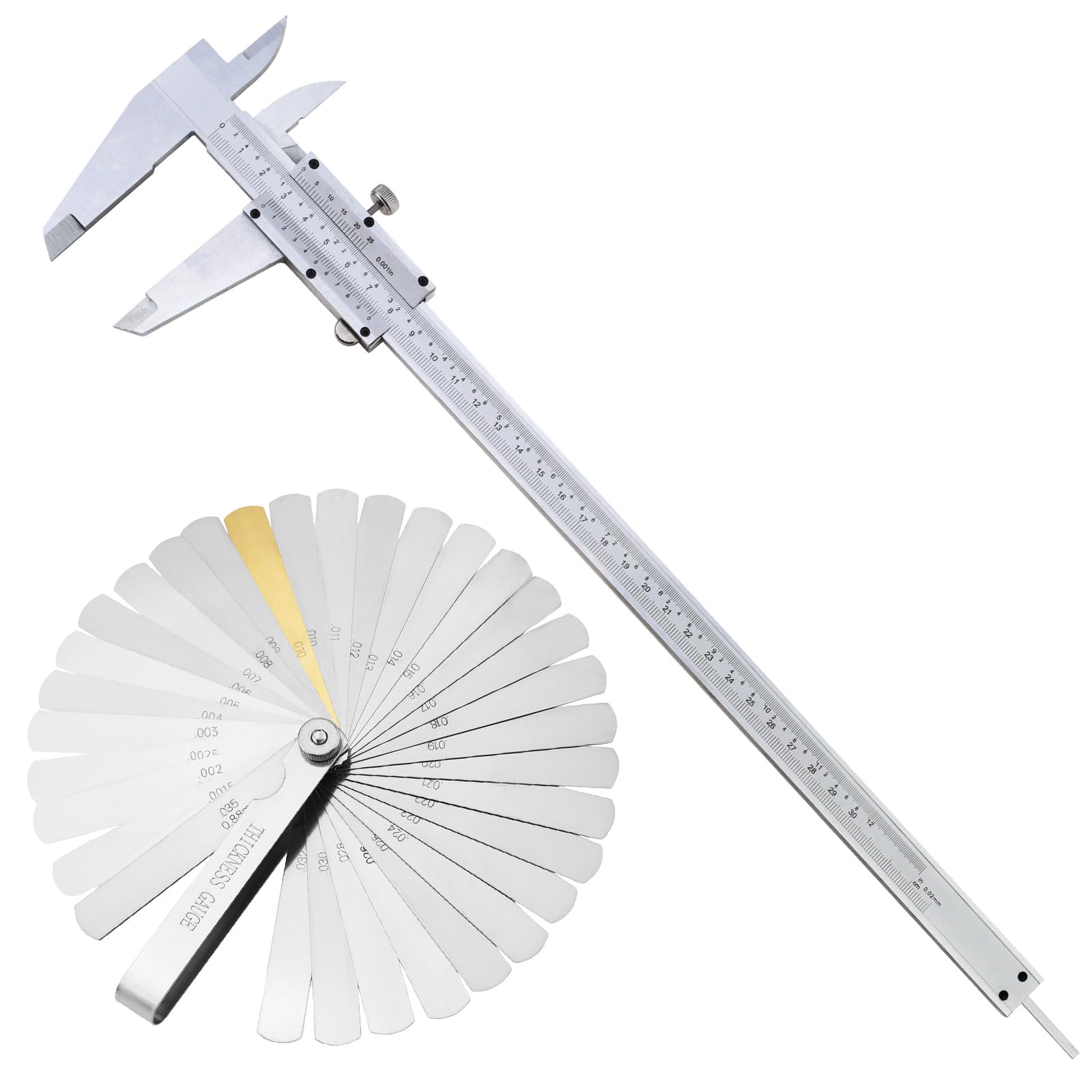Pied à coulisse en acier au carbone de 0 à 300 mm avec 32 jauges d'épaisseur en acier inoxydable, kit d'outils de mesure double échelle de lecture pour le travail du bois/piston