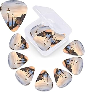 Street lamp print Guitar Picks 12 Pack Personalized Guitar Picks with Storage Box Guitar Accessories for Ukulele Electric Acoustic Guitars Bass