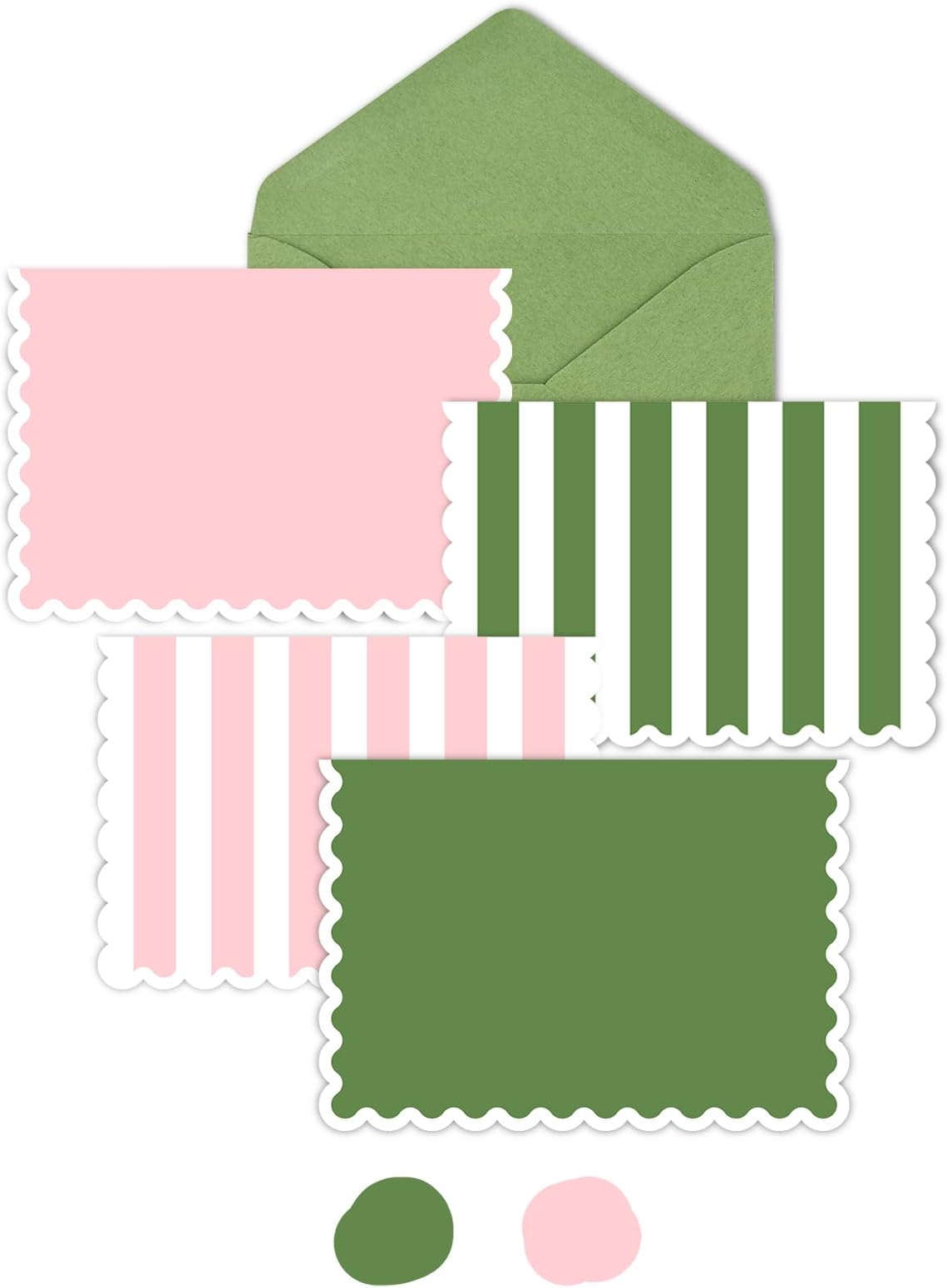 AZAZA Blank Cards and Envelopes 24 Pack,3.5x5 Mini Striped Greeting Cards,Blank Note Cards for Baby Shower,Wedding Thank You Cards,Bridal Shower,Small Quick Notes (Pink and Green)