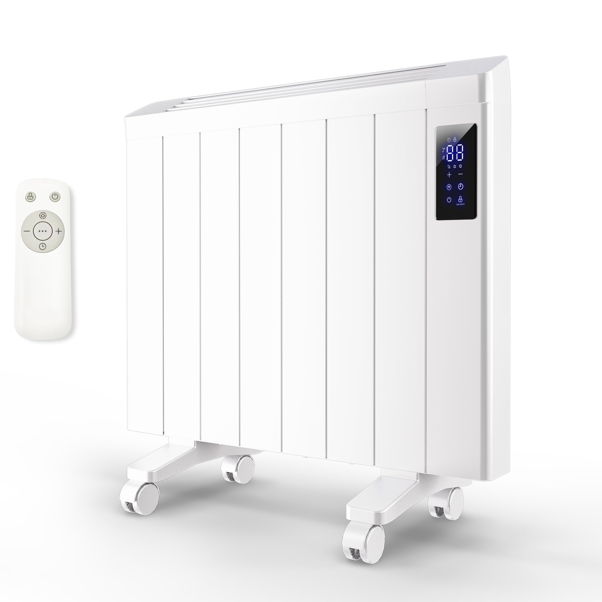 800W Plug-in Convection Electric Panel Wall Heaters for Indoor Use, Quiet Fan-less Design, Freestanding/Wall Mount Space Heater With Adjustable Thermostat, 24H Timer, Digital Display(White)