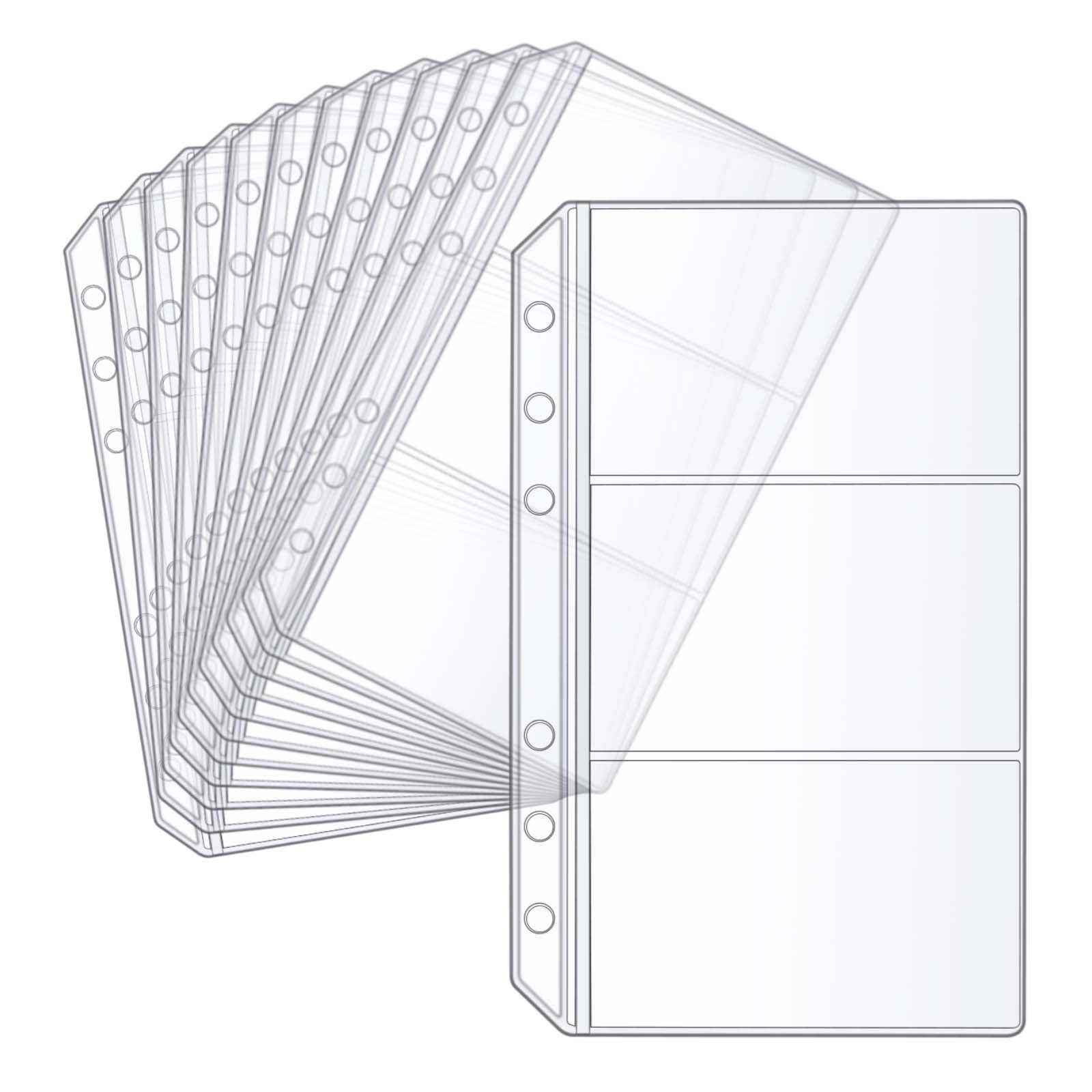 Photo 1 of 12pcs A6 Credit Card Holder Double Layer 3 Pockets Clear PVC Business Cards Refills Binder Pockets for 6 Ring Binder (3 Pockets)