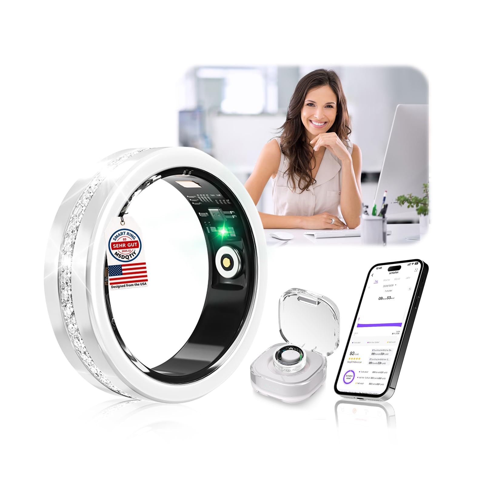 Photo 1 of **ISSUES CONNECTING TO APP *** MSDQQTIY 10 Gen Diamond Smart Ring and Wireless Charging Case?Industry Ranking No.1 – 0 Measurement Error? 2026 Smart Ring for Women & Men for Sleep Tracking Wearable Device,Fitness Ring?Silver 10#?