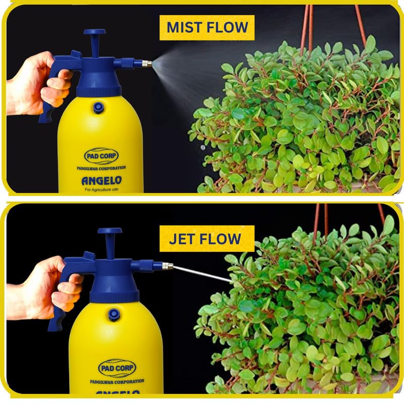 PAD CORP Angelo High Pressure Spray Pump 2 Liter | Strong And Sturdy Plastic Spray Pump For Gardening | Hand Powered Sprayer For Garden Plants | Pressure Sprayer For Home Gardening | Easy Use Spray Pump, Yellow And Black