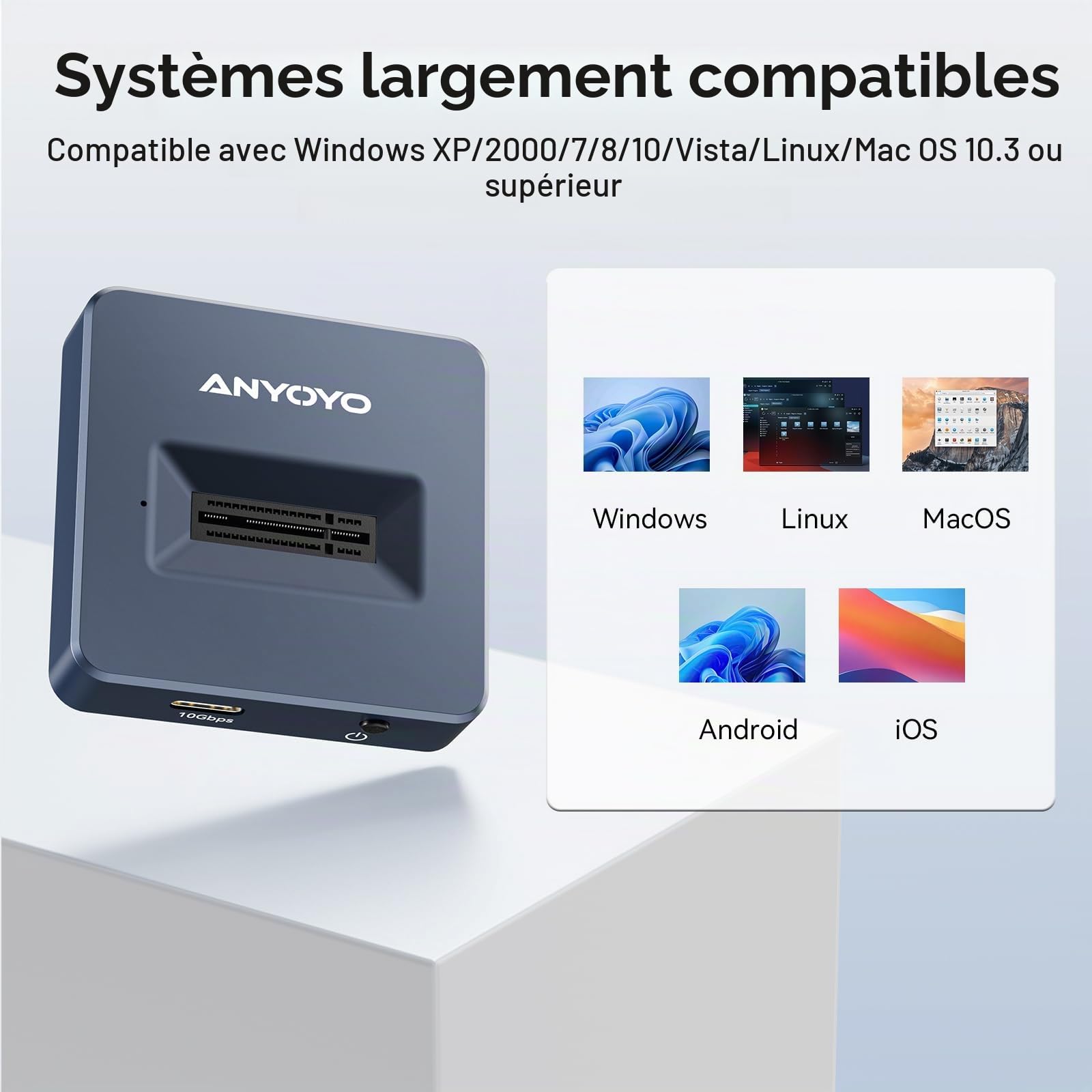Boîtier NVMe PCIe M.2 SSD Box, Boîtier de Disque Dur SSD NVME/NGFF Hautes Performances USB 3.1, SSD M.2 M-Key avec Adaptateur USB-C et Câble USB 3.1