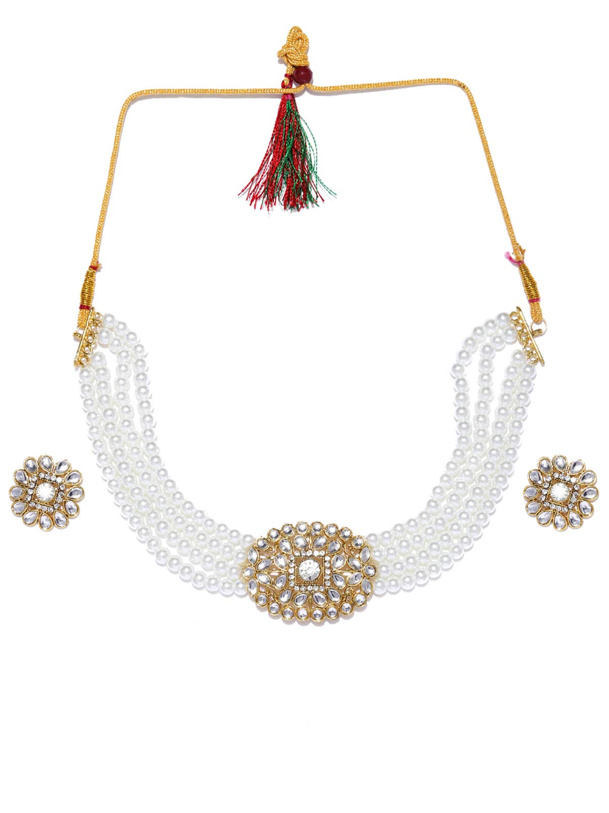 ZAVERI PEARLS Gold Tone Traditional Kundan And Pearl Choker Necklace Set For Women-ZPFK8860 (B07XD3LXTJ) Amazon Price History, Amazon Price Tracker