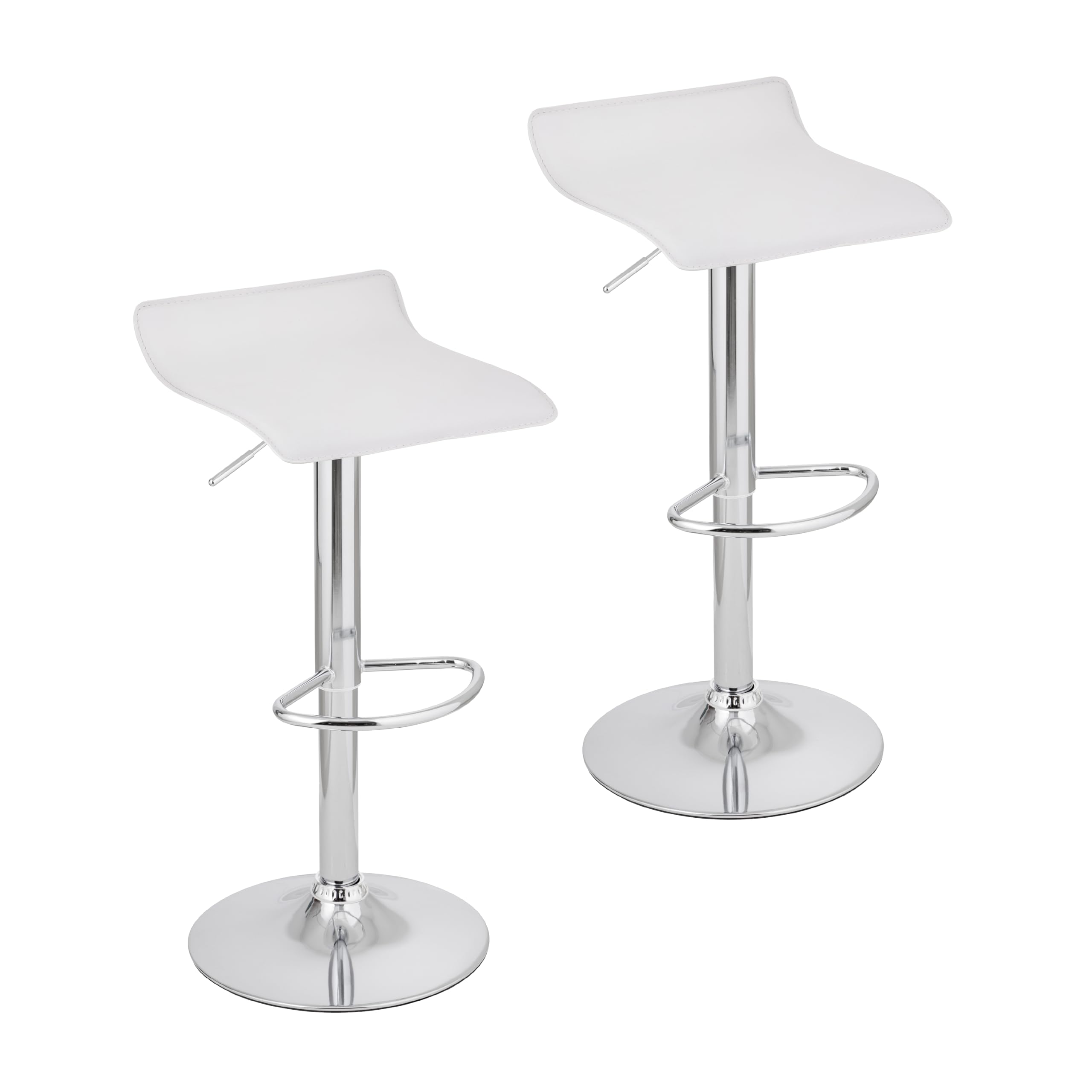 Baroni Home 2 Taburetes de Bar Giratorio con Altura Ajustable, Base Cromada con Reposapiés y Fondo Antiarañazos, Taburete de Cocina y Península, Fácil de Montar, 38x45x59-79 cm, Blanco 2 Piezas