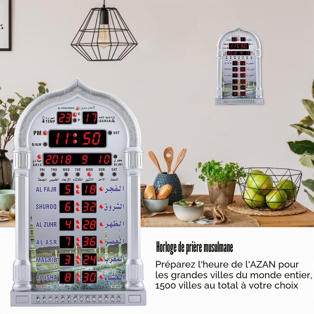 Horloge Murale Azan, Horloge de Prière Musulmane, Horloge Islamique, Automatique Musulman Prière Réveil, Pendule Murale à Mouslin, Décor à Maison Salon‎