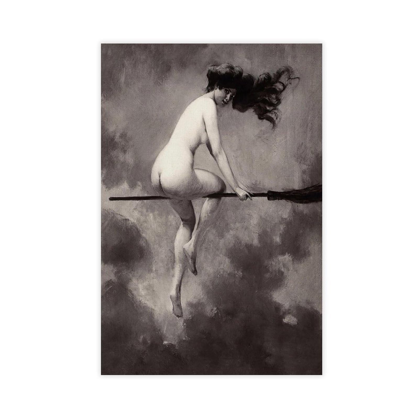 Utgn Witch On Broomstick Art Canvas Poster Bedroom Decor Landscape Decor Gift 12X18inch(30X45cm)