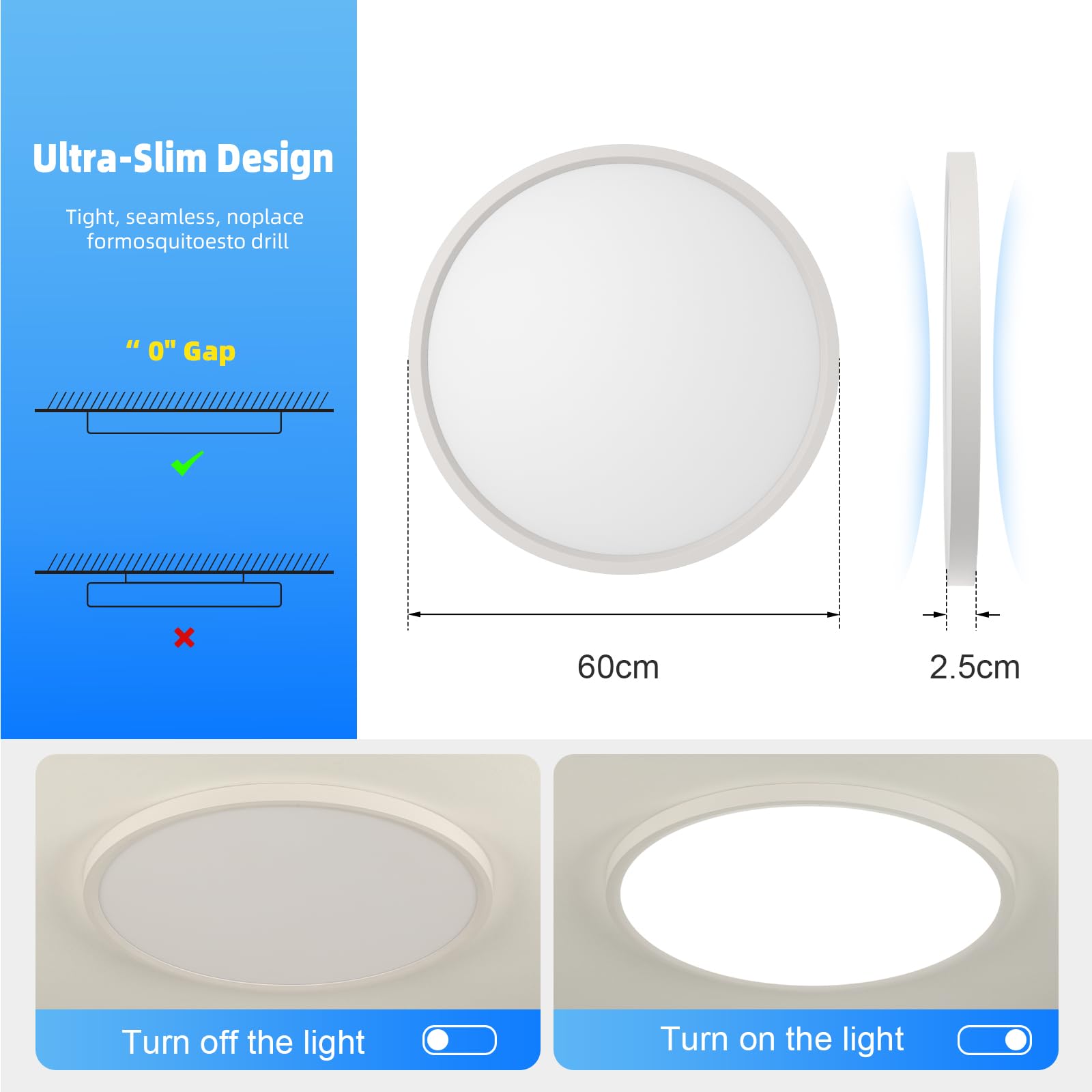 OTREN Plafoniera LED Soffitto Dimmerabile 56W 60CM Lampadario con Telecomando, Modalità Notturna e Memoria, 3000K–6500K, IP44 Impermeabile per Camera da Letto, Soggiorno, Ufficio e Cucina
