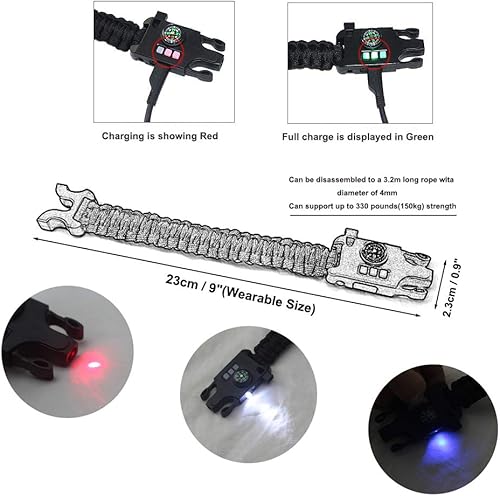 Miniatura 2 de Pulsera recargable todo en 1 paracord 2019 nueva 7 cuerdas tejida deportes supervivencia paracaídas pulsera kit de engranajes con primeros auxilios