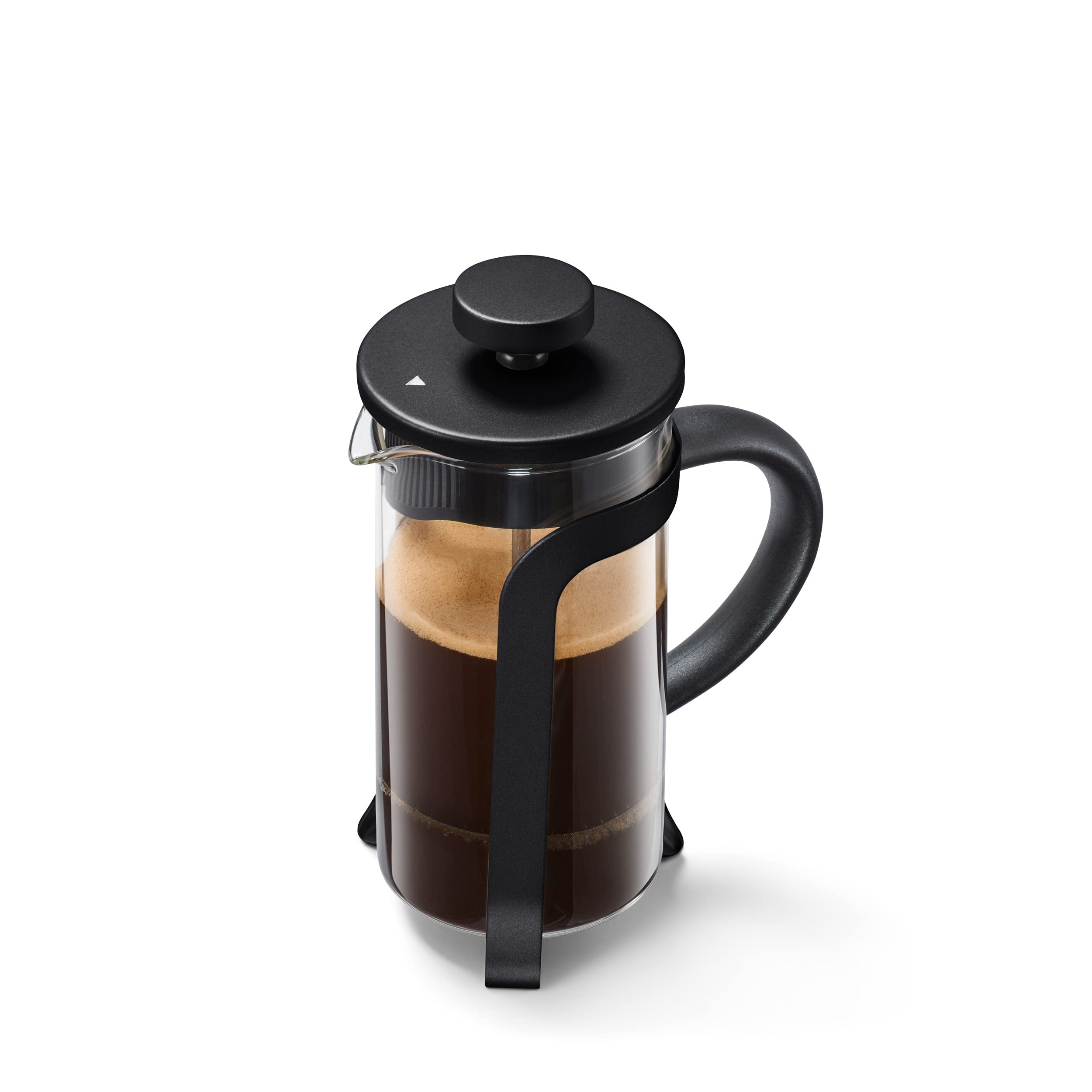 Tchibo Siebstempelkanne für manuelle Kaffeezubereitung, French Press aus hitzebeständigem Borosilikatglas, spülmaschinengeeignet, 300ml Fassungsvermögen für ca. 2 Tassen, Edelstahl, Schwarz