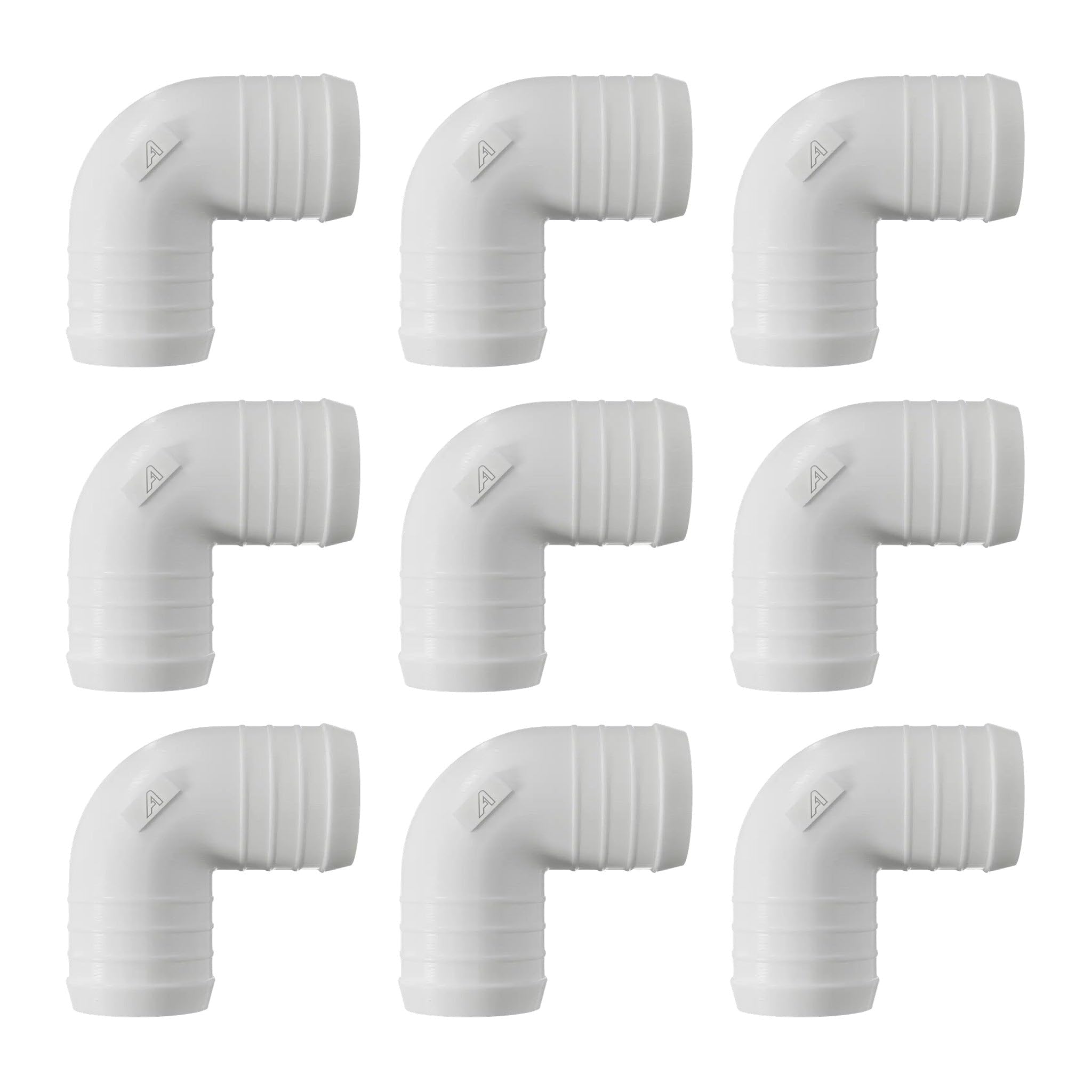 9 Pack 14mm 90 Degree Barbed Plastic Hose Elbow Joiner Connector White — image 1